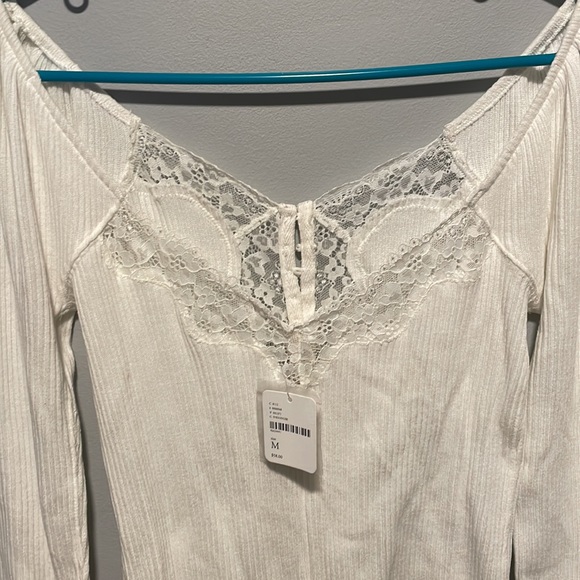 NWT Free People white lace low back long sleeve top - Picture 6 of 8